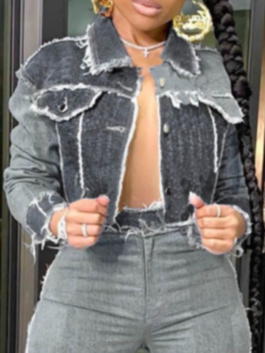 LW Stretch Raw Edge Patchwork Denim Jacket
