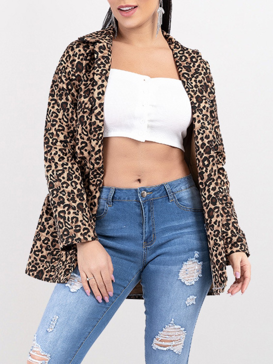 

lovely Trendy Turndown Collar Leopard Print Coat