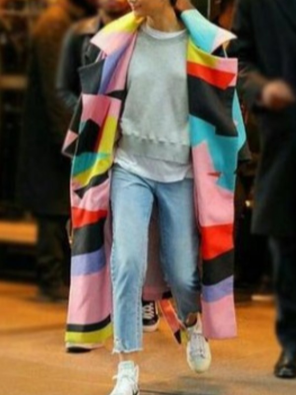 

lovely Trendy Turndown Collar Print Multicolor Long Trench Coat, Multi