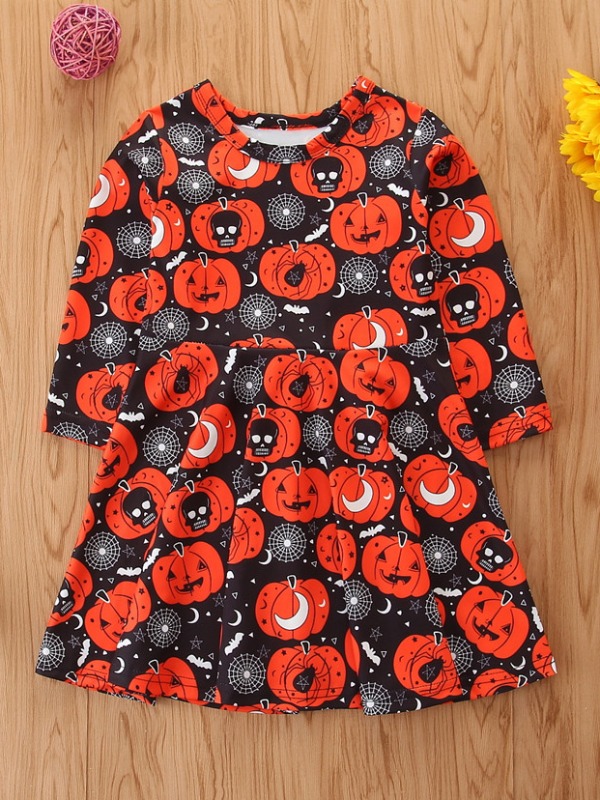 

lovely Casual O Neck Print Black Girl Knee Length Dress