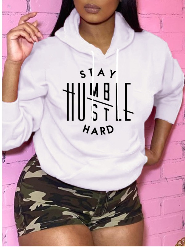 

Lovely Casual Hooded Collar Lip Print Greyish White Hoodie
