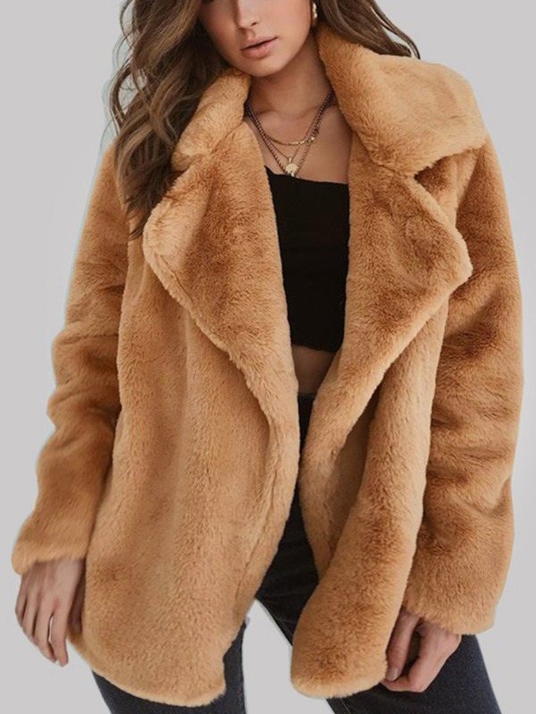 

lovely Casual Turndown Collar Flannel Brown Plus Size Coat