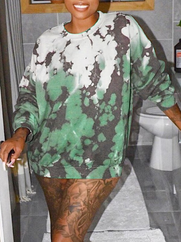 

lovely Stylish O Neck Tie-dye Green Hoodie