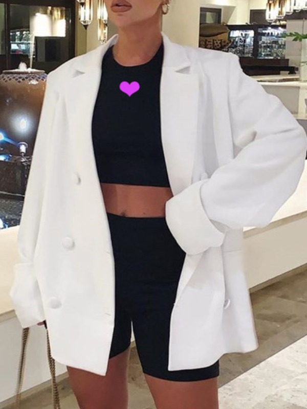 

lovely Stylish Turndown Collar Buttons Design White Blazer