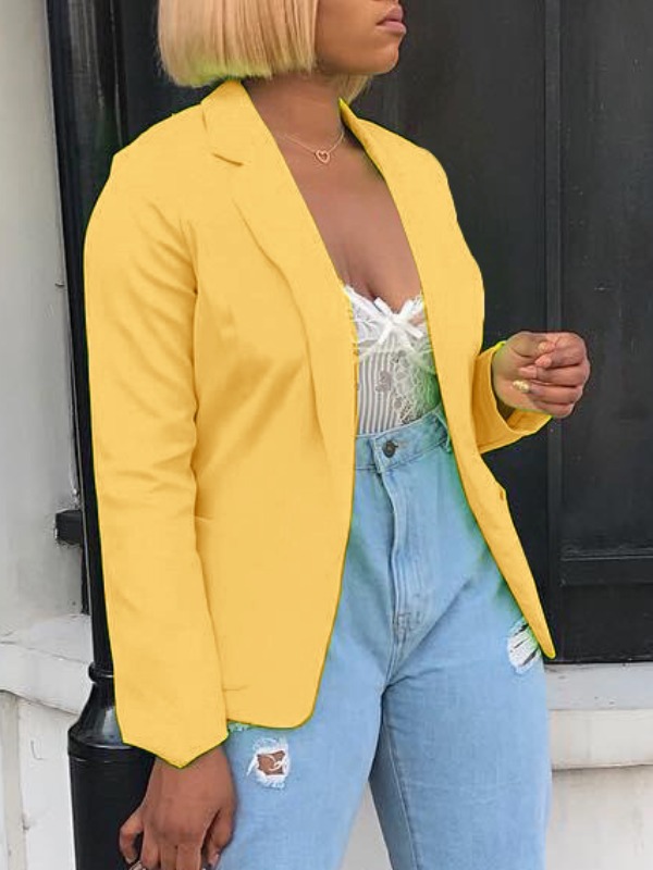 

lovely Casual Turndown Collar Basic Yellow Blazer
