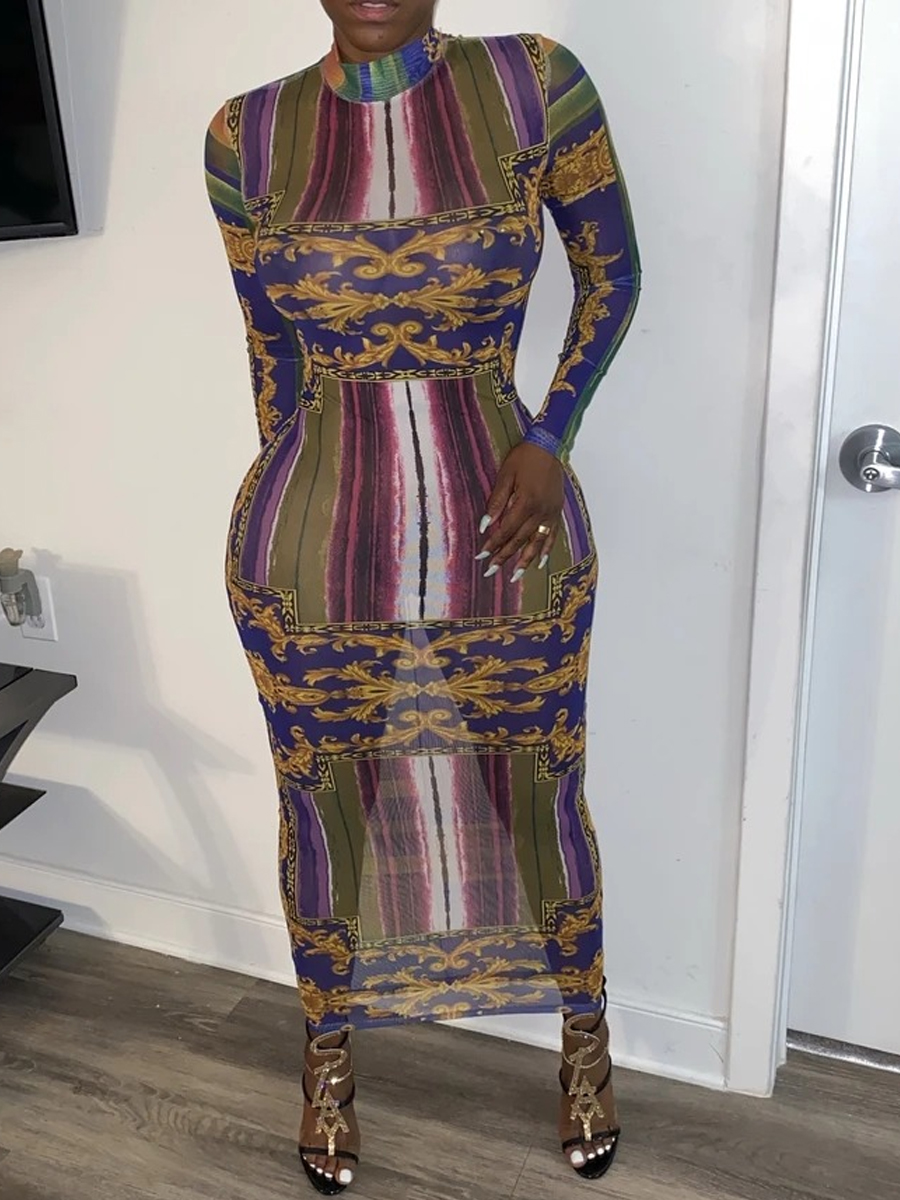 

Lovely Trendy O Neck Versace Print Multicolor Ankle Length Dress, Multi