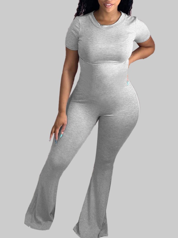

lovely Sportswear O Neck Skinny Grey One-piece Jumpsuit