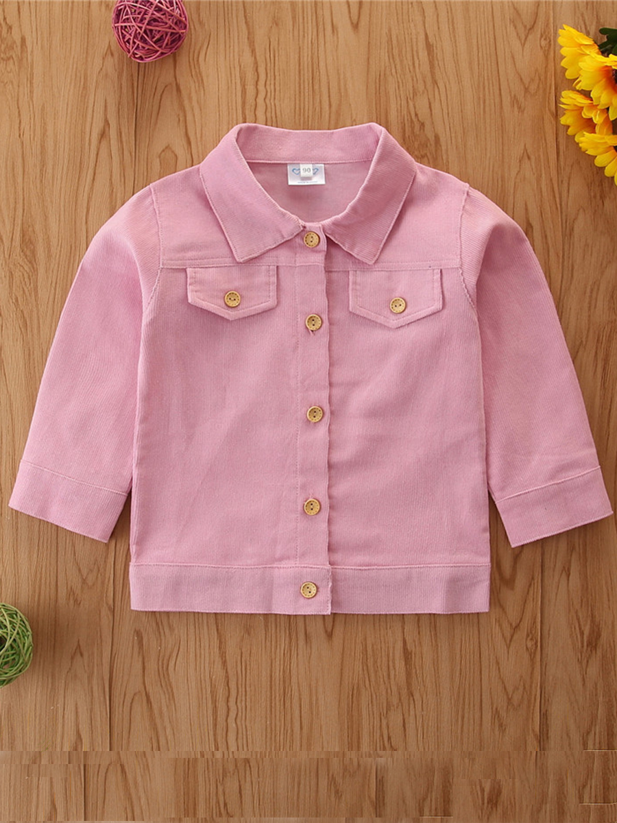 

lovely Trendy Turndown Collar Buttons Design Pink Girl Coat