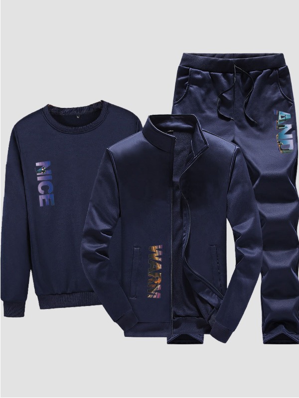 

lovely Sportswear Letter Zipper Design Deep Blue Men Two-piece Pants Set