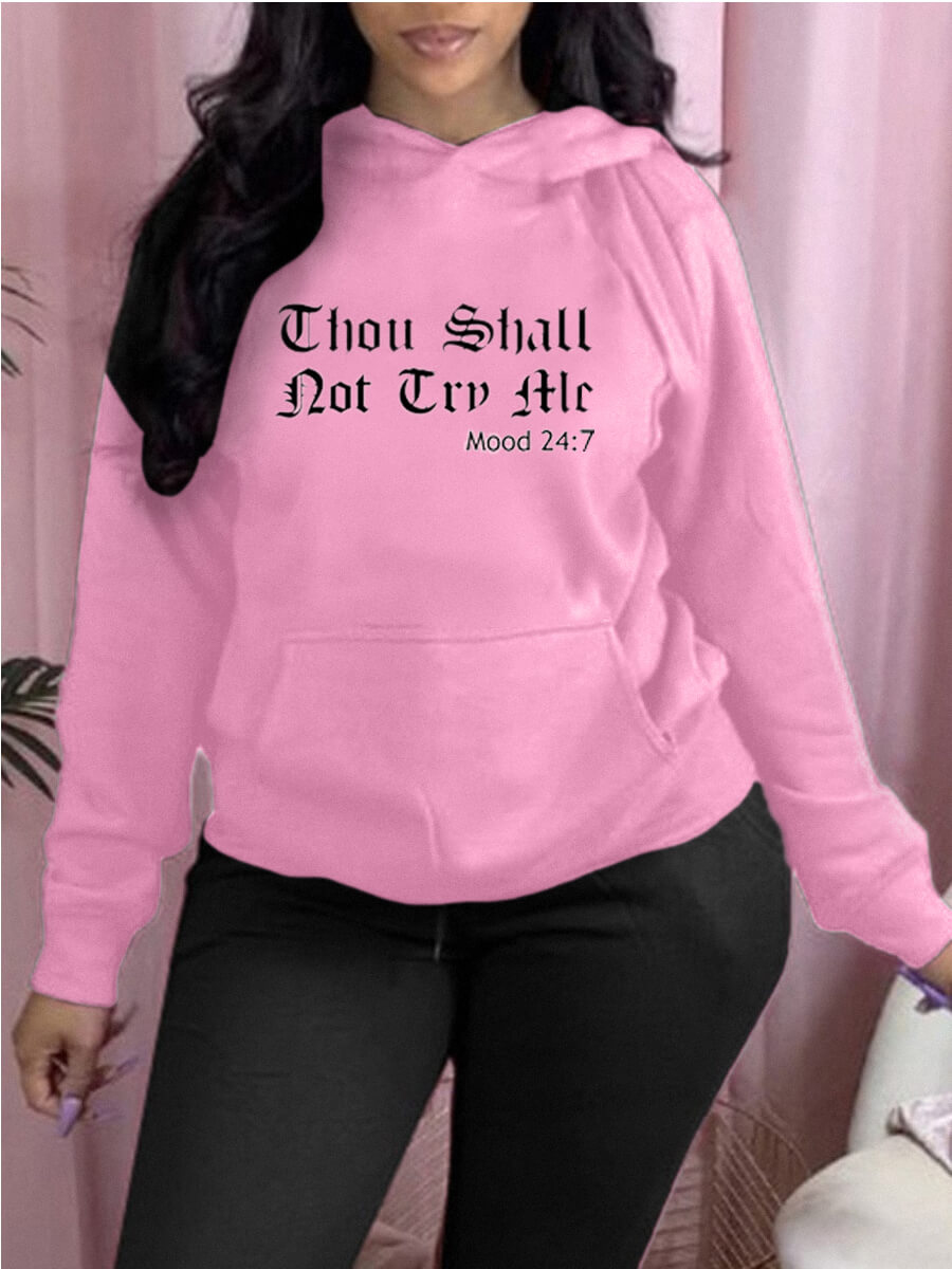 

LW Casual Hooded Collar Letter Print Pink Hoodie