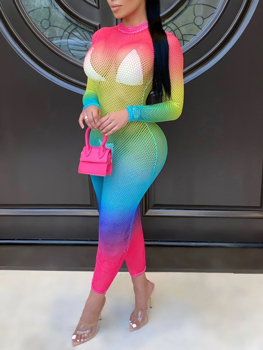 

LW See-through Gradient Print Skinny Jumpsuit, Multi