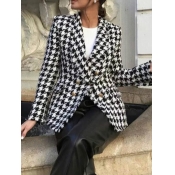 lovely Stylish Turndown Collar Hound Stooth Coat