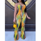 Lovely Sexy Backless Tie-dye Green One-piece Jumps