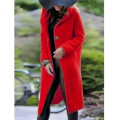 lovely Casual Hooded Collar Buttons Design Red Woo
