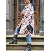 lovely Casual Grid Print White Trench Coat