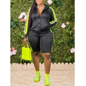 Lovely Sportswear Hooded Collar Patchwork Black Pl