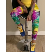 LW High Stretchy Tie-dye Broken Holes Rose Red Jea