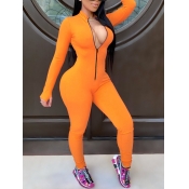 LW Sportswear Zipper Design Orange Red One-piece J