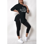 Lovely Casual Letter Black Two-piece Pants Set