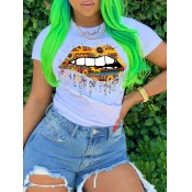 Lovely Leisure O Neck Lip Print White T-shirt