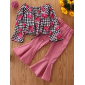 lovely Stylish Floral Print Pink Girl Two-piece Pa