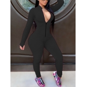 Lovely Sportswear Zipper Design Black Plus Size On