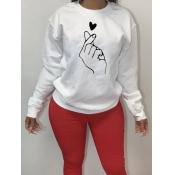 Lovely Casual O Neck Print White Hoodie
