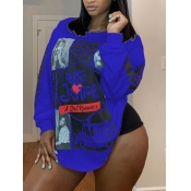 Lovely Street O Neck Print Blue T-shirt