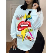 Lovely Street O Neck Lip Print White Hoodie