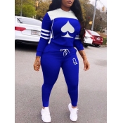 Lovely Leisure Hooded Collar Print Patchwork Blue 