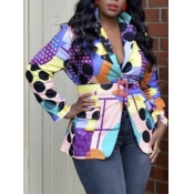 lovely Trendy Turndown Collar Grid Print Multicolo