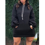 LW BASIC Plus Size Casual Hooded Collar Pocket Pat