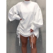 LW Casual Half A Turtleneck Fold Design White Mini