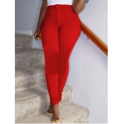Lovely Casual Patchwork Skinny Red Pants
