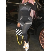 LW Sportswear O Neck Patchwork Black Two Piece Pan