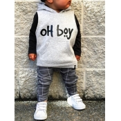 lovely Casual Hooded Collar Letter Print Grey Boy 