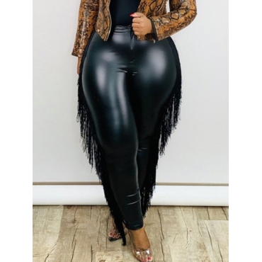

LW Plus Size Trendy Tassel Design Black Pants