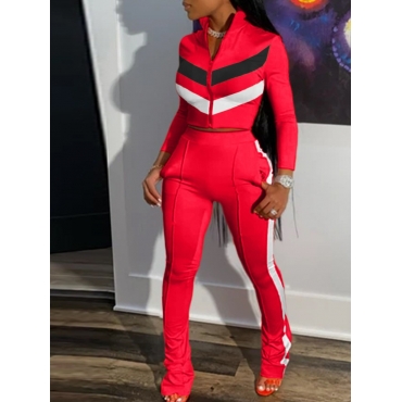 

LW Zipper Design Patchwork Tracksuit Pants Set, Red