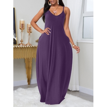 

LW BASICS Plus Size Leisure Pocket Patched Purple Maxi Dress