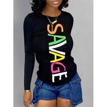 

LW Casual O Neck Letter Print T-shirt, Black