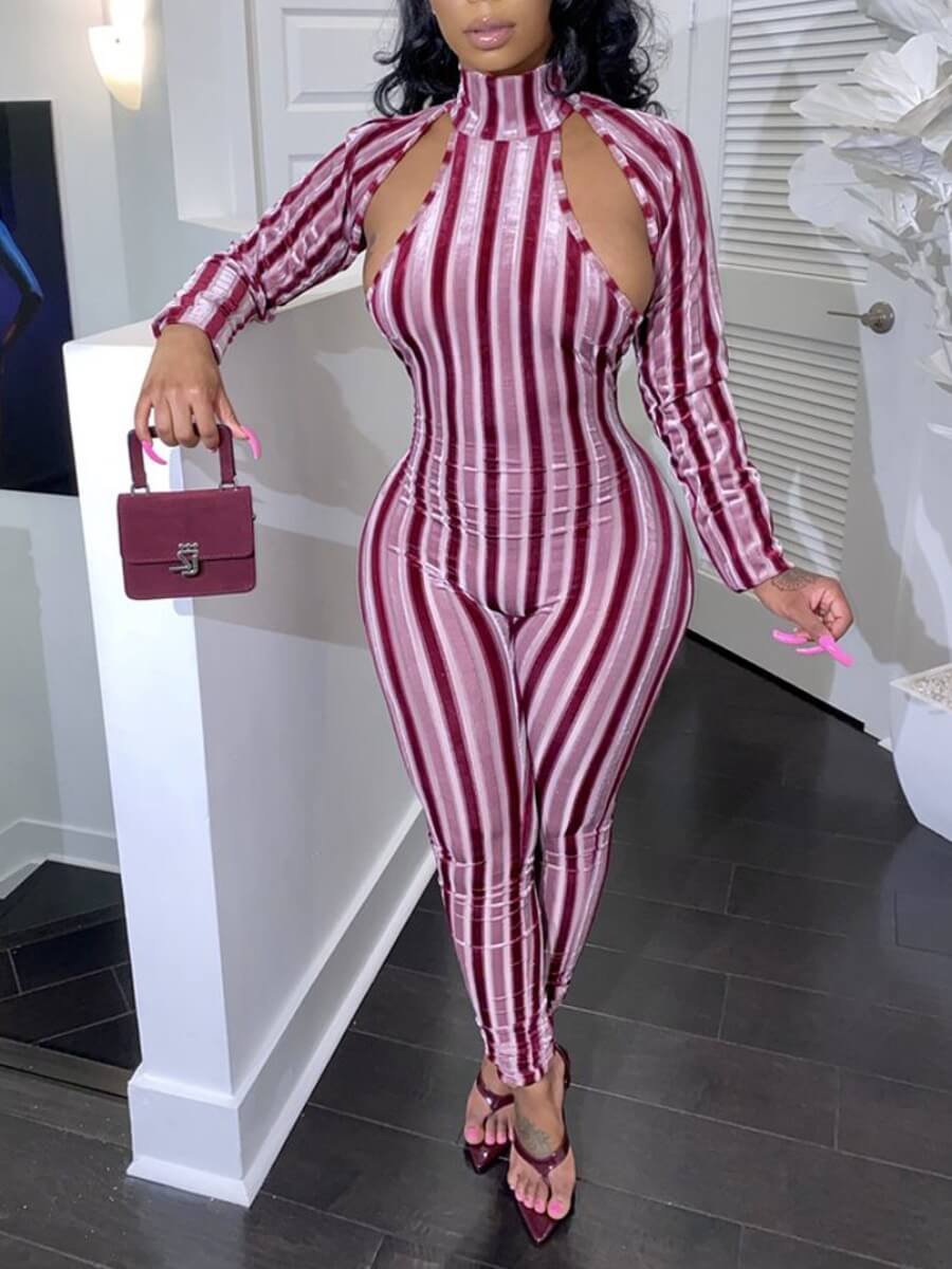 

lovely Stylish Striped Hollow-out Red One-piece Jumpsuit