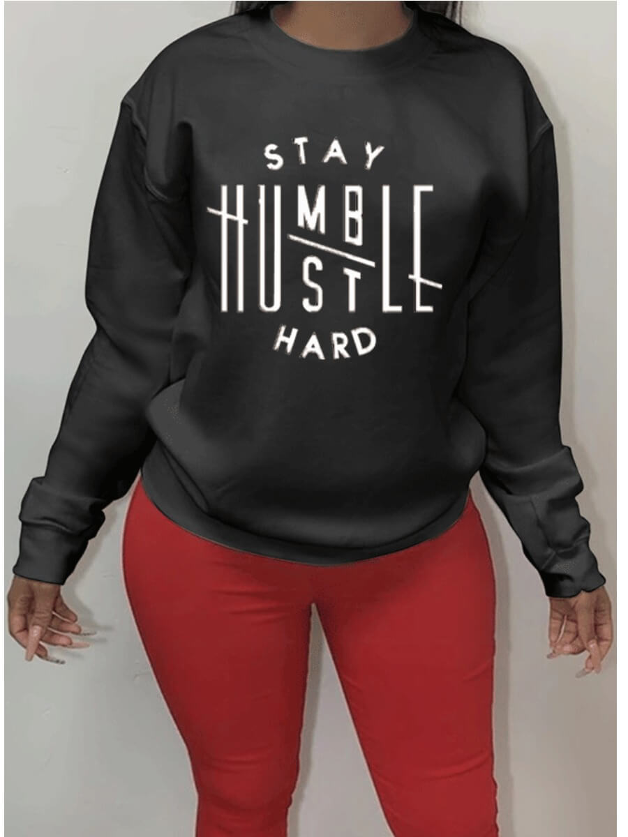 

Lovely Casual O Neck Letter Print Black Hoodie