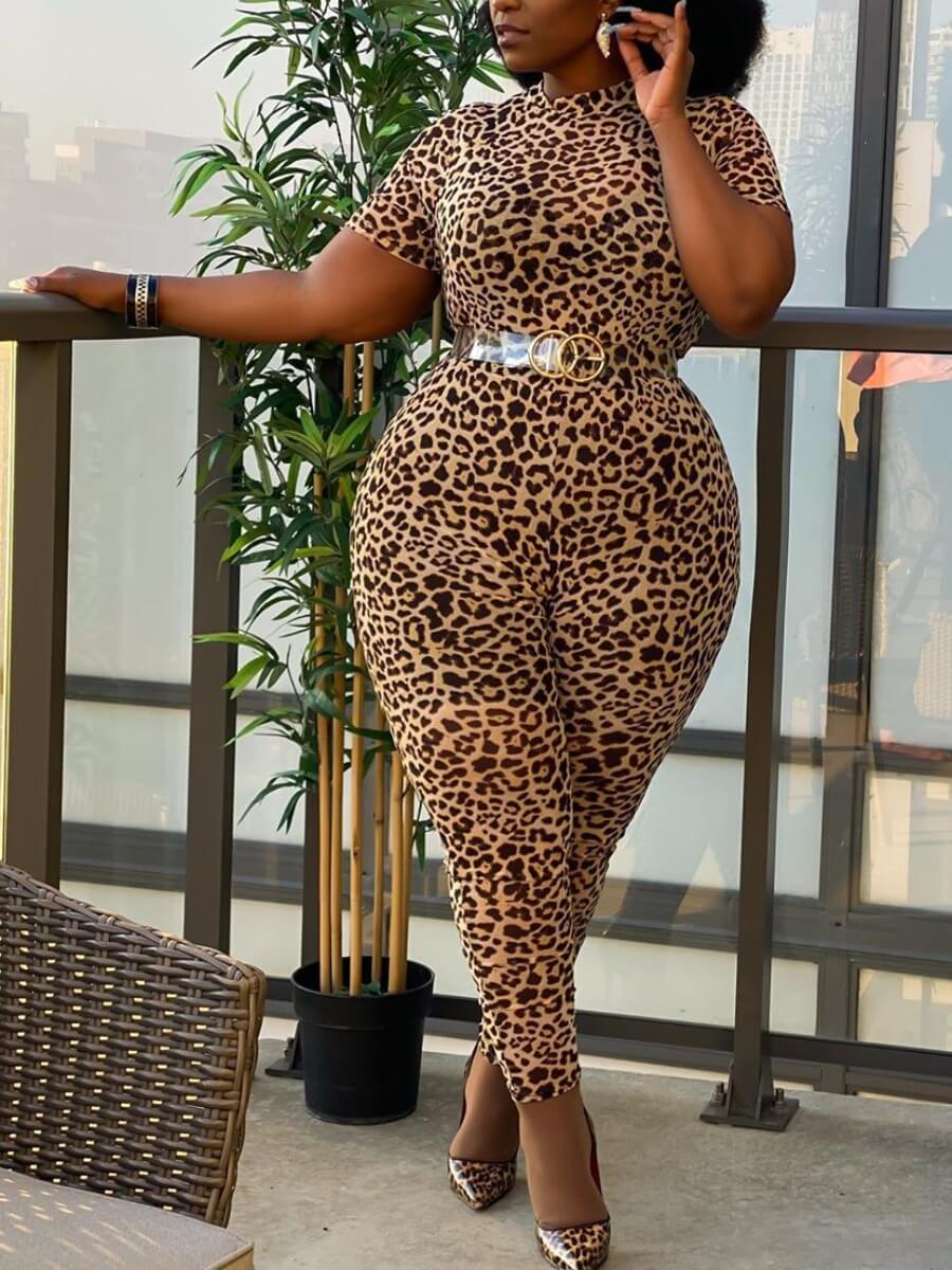 

Lovely Trendy Leopard Print Plus Size One-piece Jumpsuit