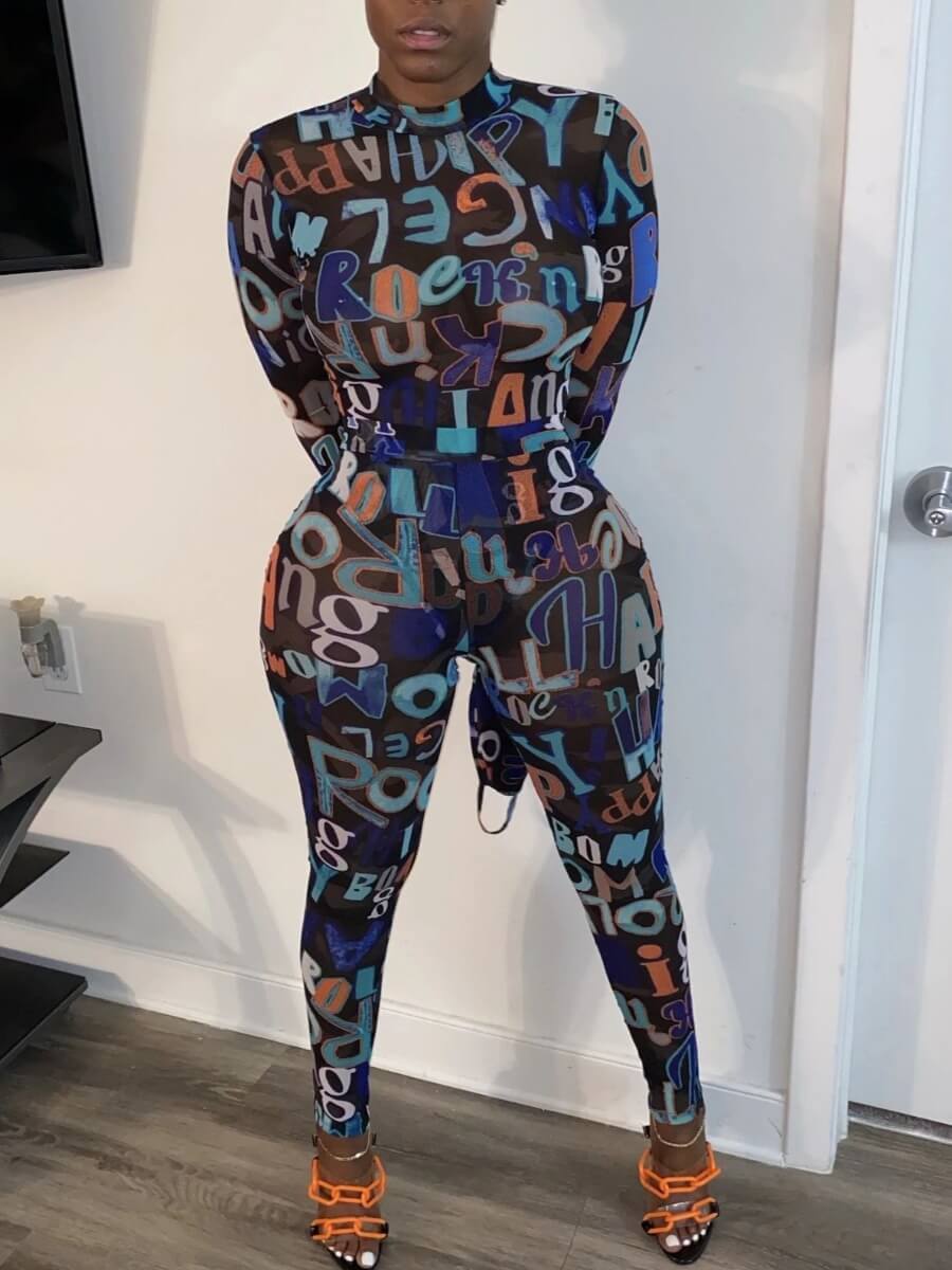 

lovely Trendy Letter Print Black One-piece Jumpsuit