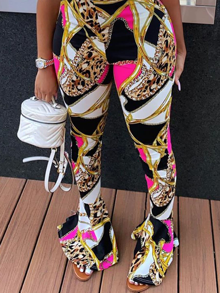 

Lovely Trendy Flared Print Patchwork Multicolor Pants, Multi