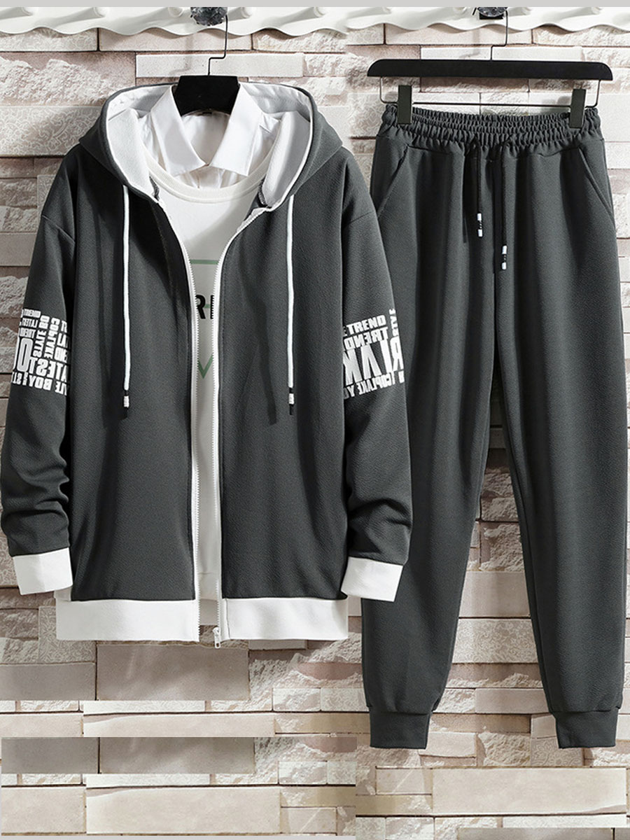 

lovely Casual Hooded Collar Letter Print Dark Grey Men Two-piece Pants Set