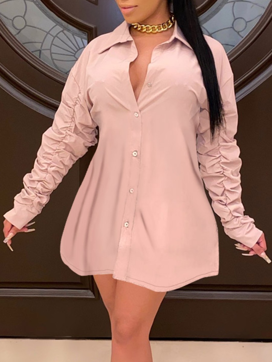 

lovely Stylish Turndown Collar Fold Design Dusty Pink Mini Dress