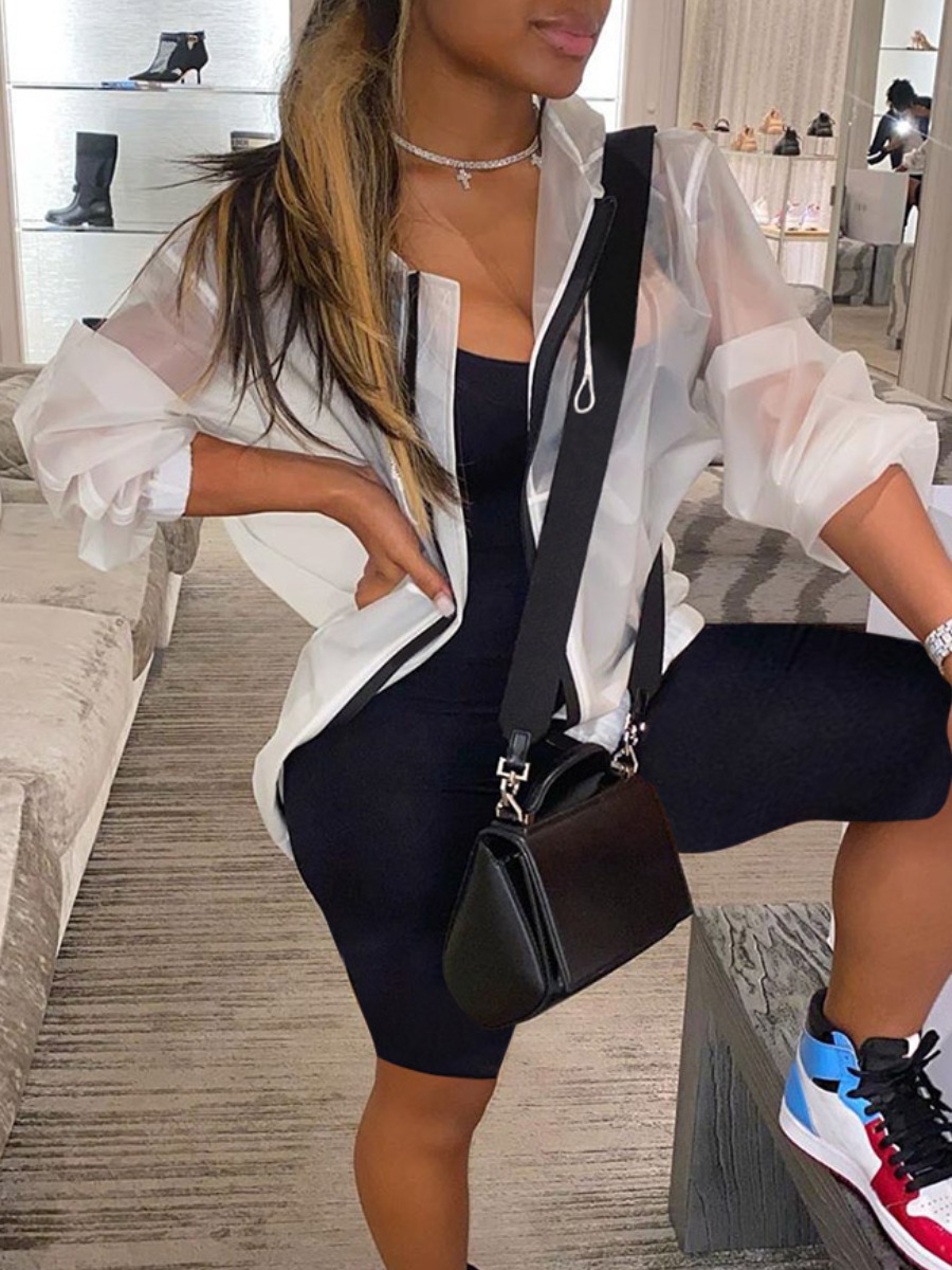 

lovely Leisure Hooded Collar See-through White Coat