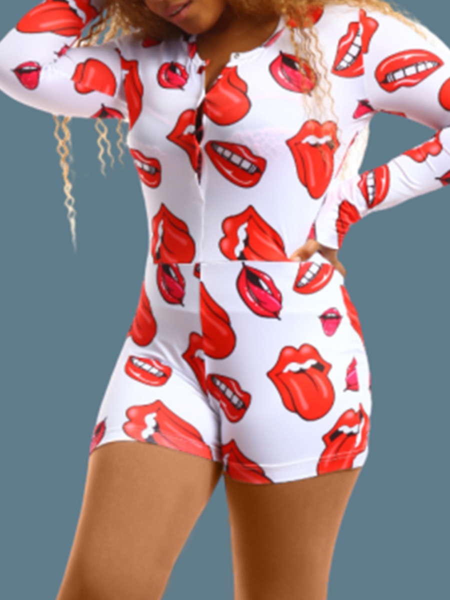 

lovely Sexy Lip Print Red Sleepwear