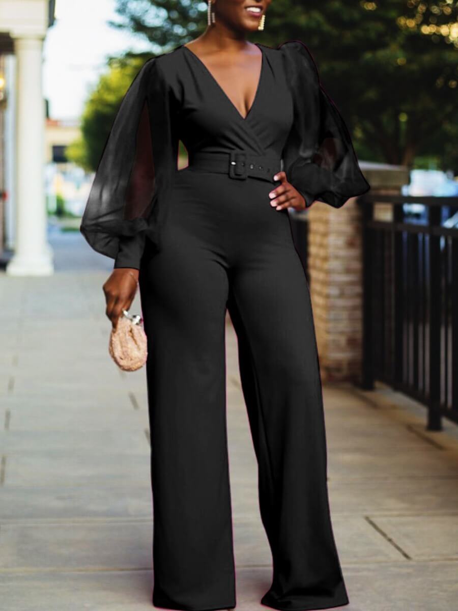 

Lovely Trendy V Neck Patchwork Black One-piece Jumpsuit